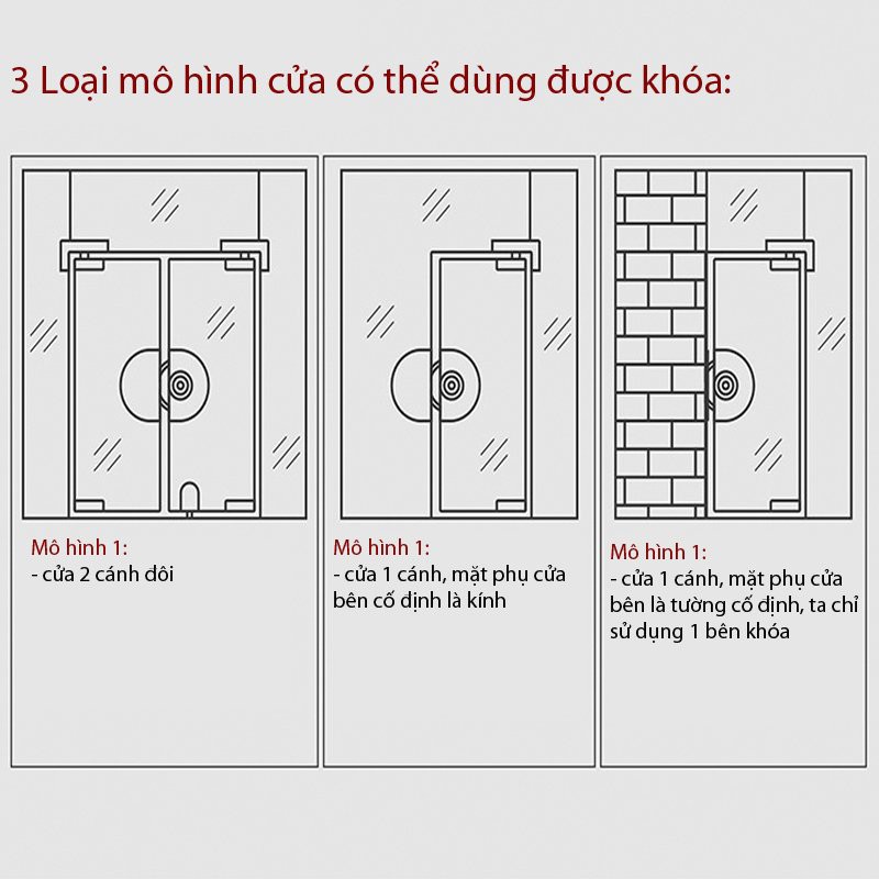 Khóa cửa kính Bán Nguyệt GEKRONE không cần khoan lỗ, khóa được trong và ngoài