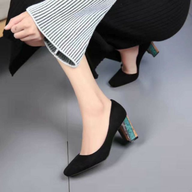 Giầy da lộn nữ gót trụ 9cm