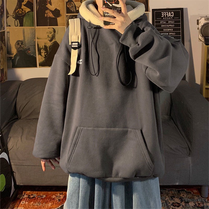 Áo hoodie nam nữ mũ lót lông cừu ấm áp- Ảnh thật