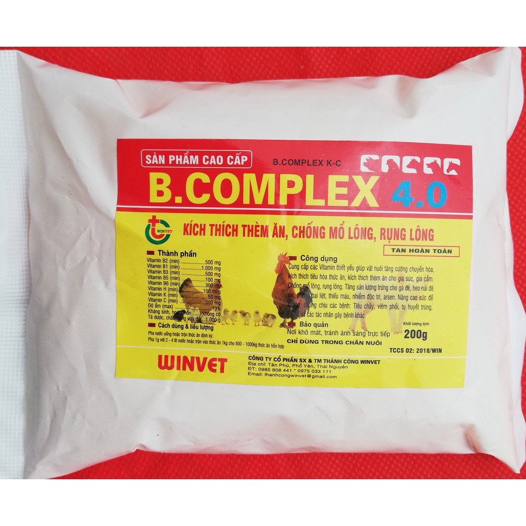 1 gói B.COMPLEX 4.0   200g Kích thích thèm ăn cho gia súc, gia cầm, chó, mèo, chim cảnh