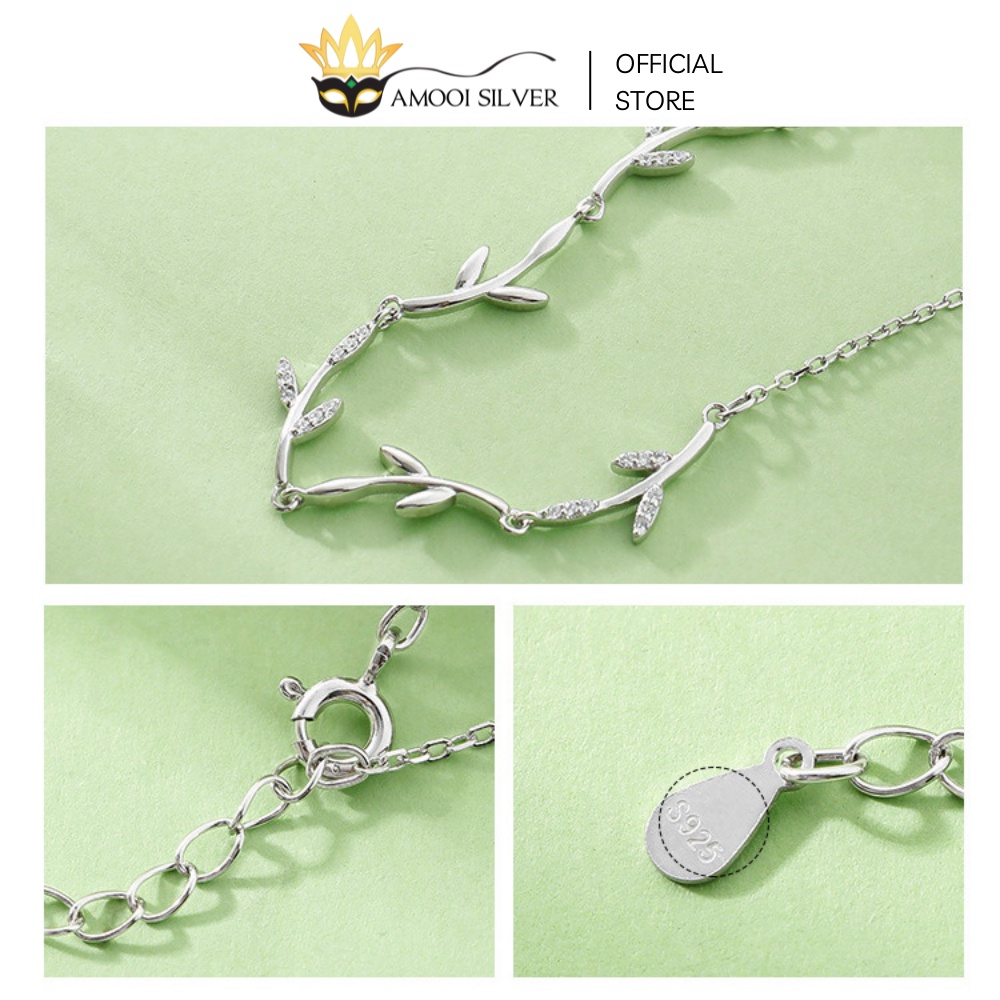 Lắc Tay Bạc S925 Mẫu Hình Lá Đính Đá Cao Cấp - Amooi Silver AT88