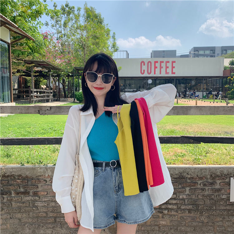 Áo hai dây không tay dệt kim thời trang mùa hè dành cho bạn nữ