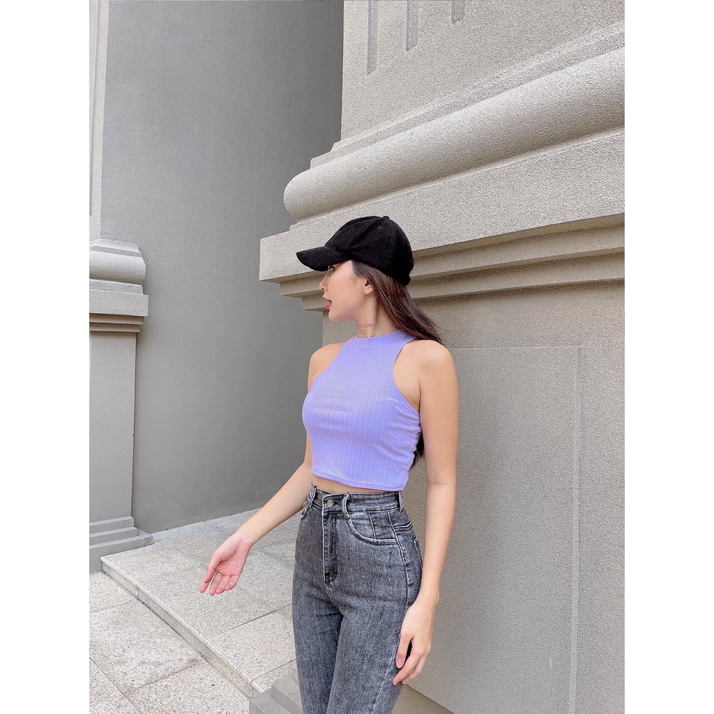 Áo ba lỗ croptop nữ sát nách màu tím