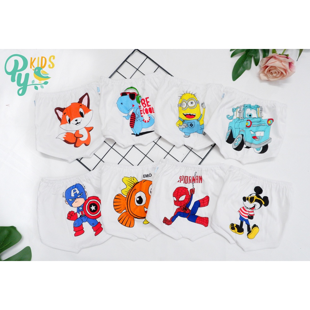 Quần đùi trắng cotton hình mông thú, hình in hoạt hình dễ thương cho bé từ 4-30kg