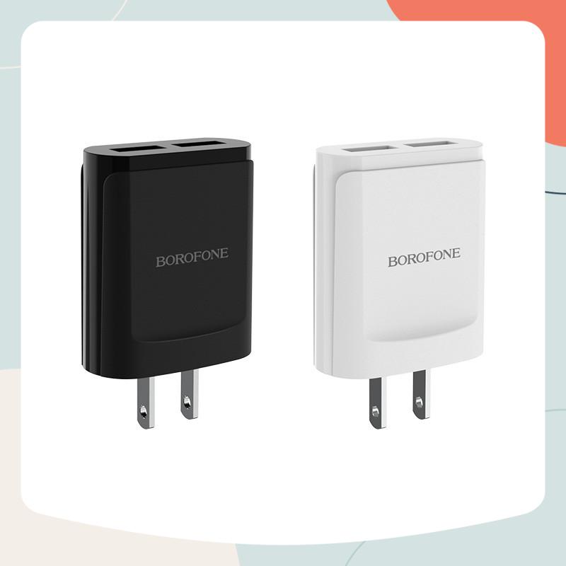 Cốc sạc củ sạc 2 cổng USB, phích cắm mỹ, dòng điện đầu ra 2.1A dùng cho điện thoại máy tính bảng BOROFONE BA8 LePlug