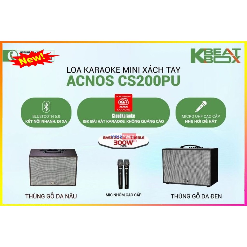 Loa kéo xách tay ACNOS KBEATBOX CS200PU, loa Karaoke mini di động cao cấp - Hàng chính hãng