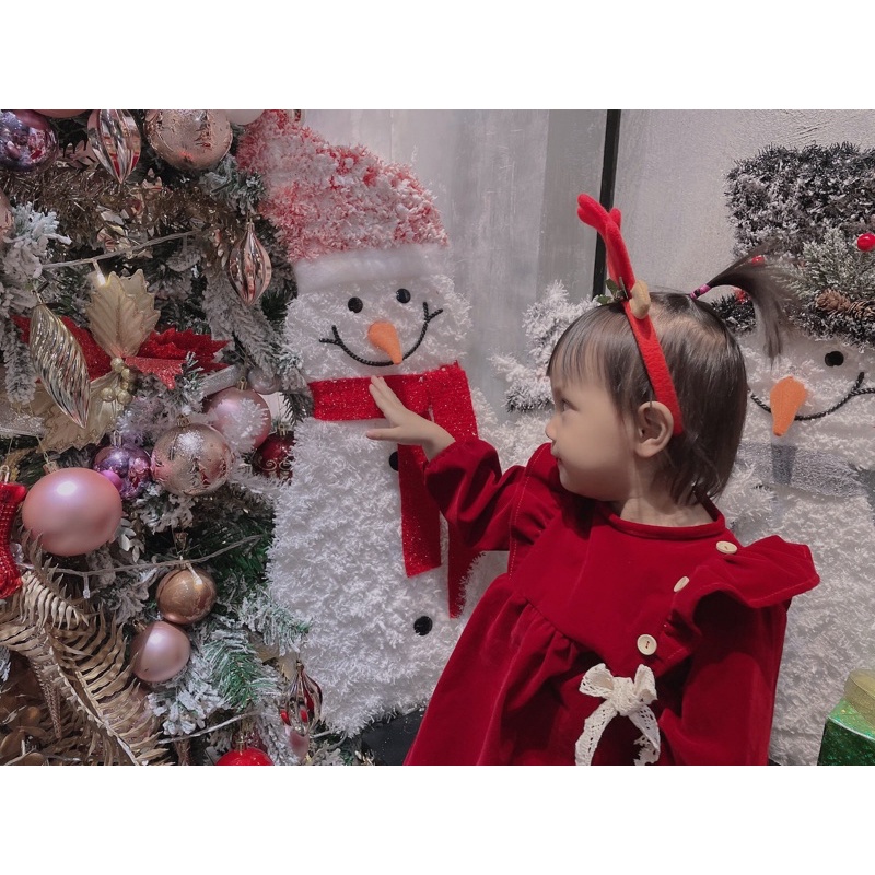 Hàng Thiết Kế- Ảnh con gái shop - Váy nhung đỏ diện Tết - Noel cho bé gái 6m - 7 tuổi