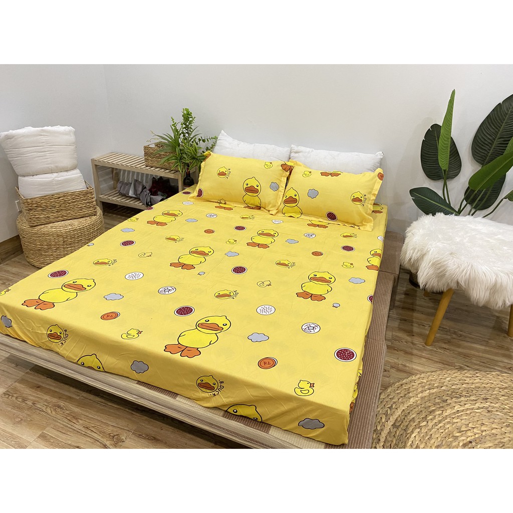 Bộ Ga Gối 1 Ga 2 Vỏ Gối Nằm Cotton Poly 1m5x2m,1m6x2m-set 3 món,mẫu vịt con