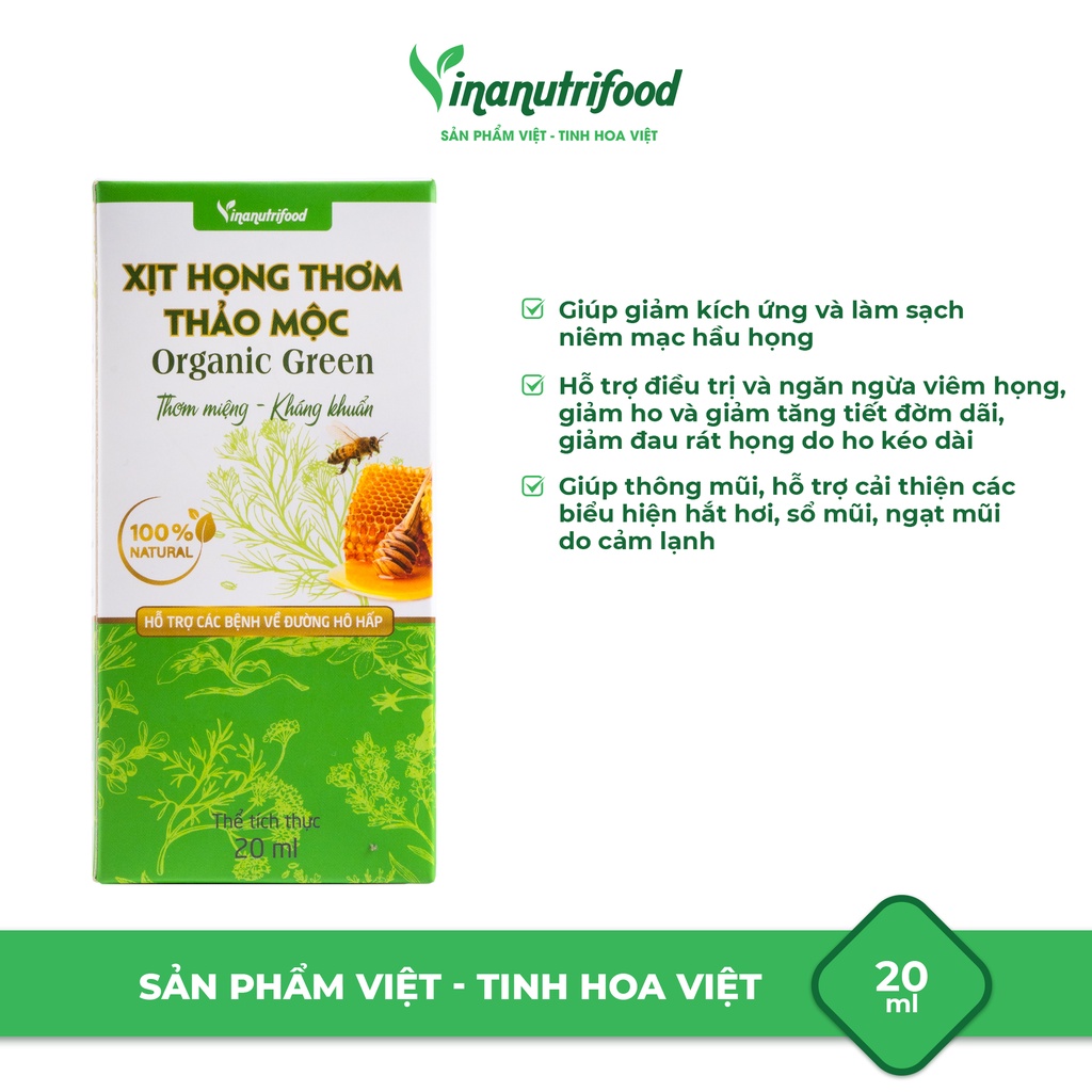 Xịt thảo mộc organic Vinanutrifood mùi thơm nhẹ nhàng loại bỏ các vi khuẩn gây mùi ngăn mùi hiệu quả