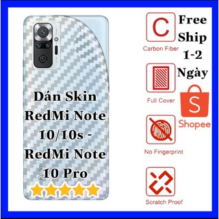Miếng dán skin carbon redmi note 10/10s - redmi note 10 pro mặt lưng sau cao cấp nhám chống xước