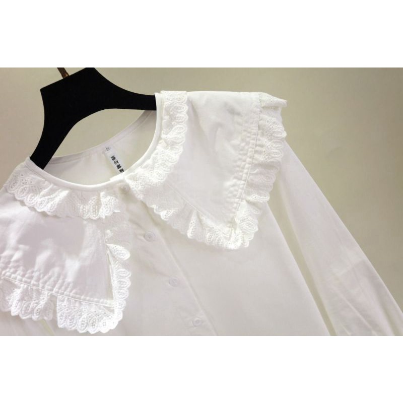 Áo sơ mi trắng tay dài cổ phối ren thời trang xuân thu phong cách hàn quốc cho bé gái