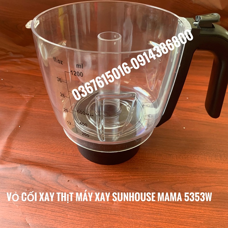 Phụ kiện máy xay sinh tố Sunhouse Mama SHD5353W: cối thủy tinh, cụm dao, dao xay thịt, cối xay thit