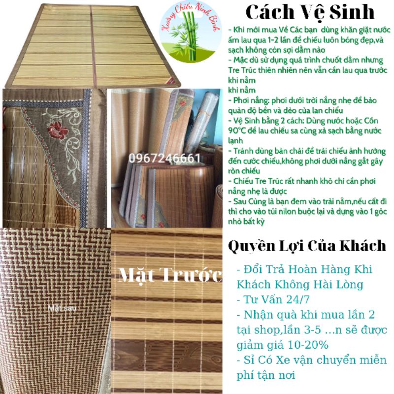 Chiếu trúc tăm tre cao bằng điều hòa mát lạnh nằm 2 mặt đủ kích thước 1m2;1,4m,1,6m,1,8m,2m,Chiếu lụa