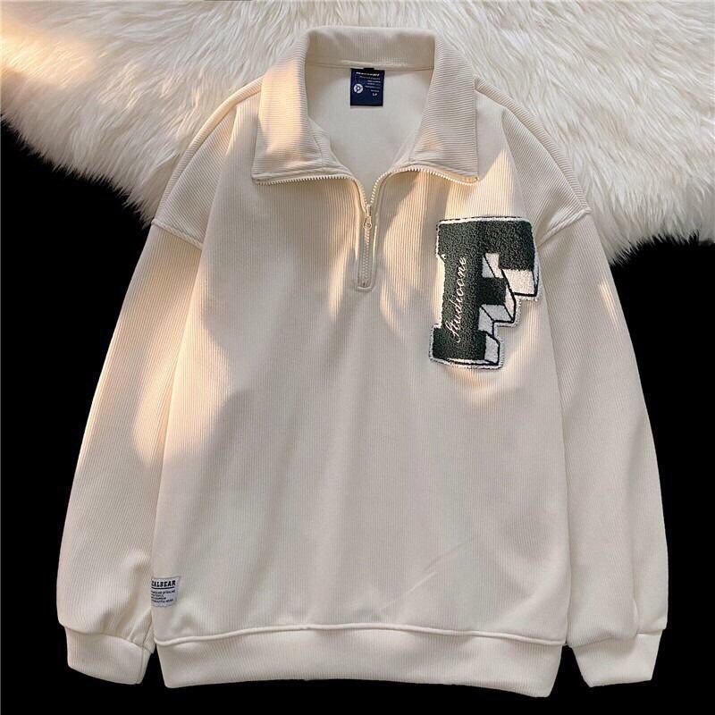 Áo polo sweater unisex chữ F thu đông dài tay siêu hot