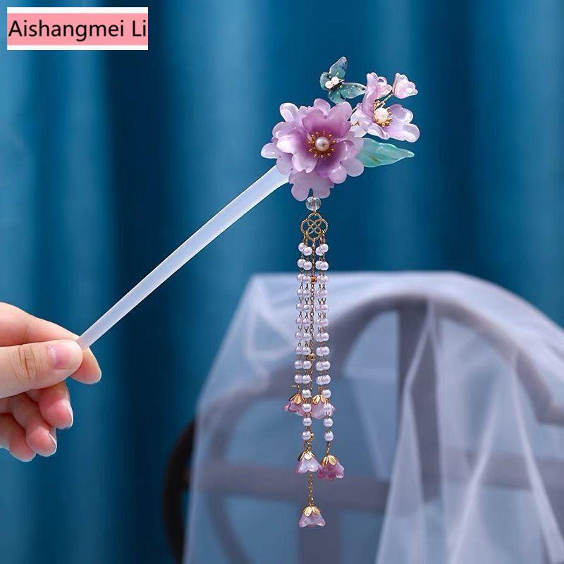 [Aishang Đẹp] Kẹp Tóc Hoa Tím Tua Rua Hình Bướm Cổ Tích Khí Quyển Thung Lũng Bước Chân