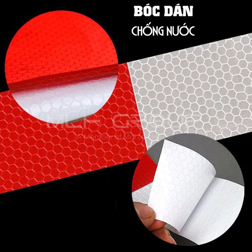 Cuộn Phản Quang 2 Màu Đỏ Trắng Dán Cho Xe Tải, Xe Container, Xe Hơi, Xe Ô tô Dài 45 Mét/ Cuộn An Toàn Ban Đêm MLH