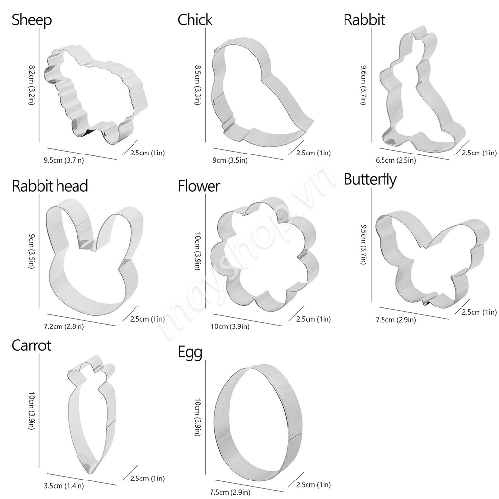 Bộ cutter inox 9 hình Thỏ phục sinh