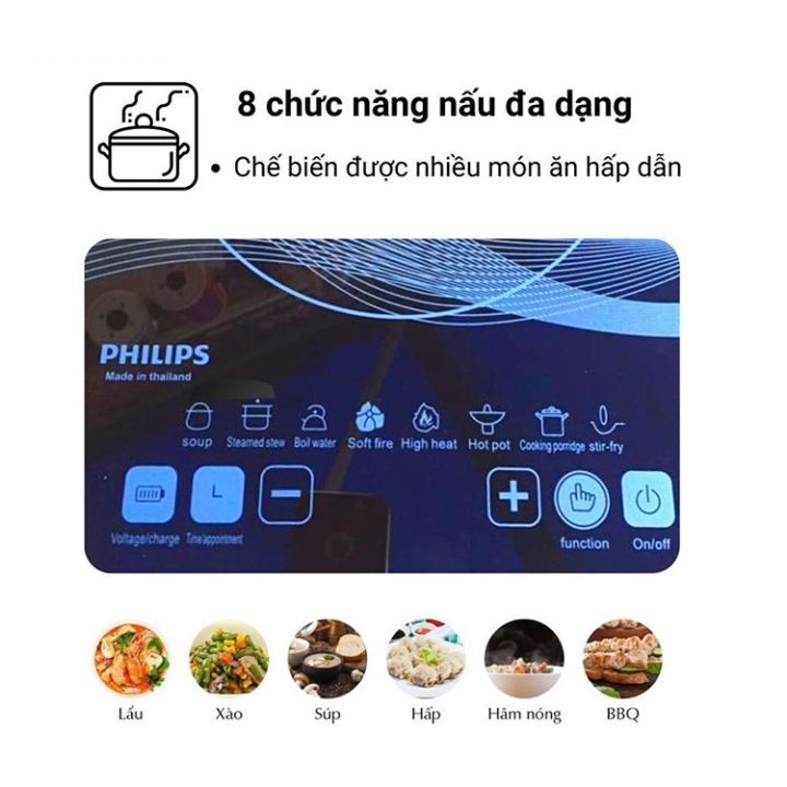 Bếp từ đơn cảm ứng PHILIPS có chức năng hẹn giờ, cài đặt thời gian nấu, truyền nhiệt tốt, tiết kiệm điện (Kèm 1 nồi lẩu)