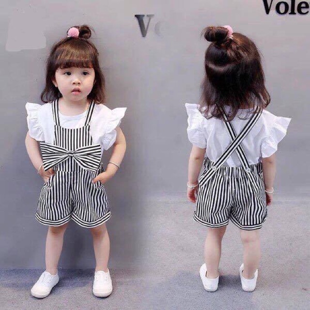 SET TRANG PHỤC BÉ GÁI YẾM VẢI COTTON KÈM ÁO THUN TRẮNG