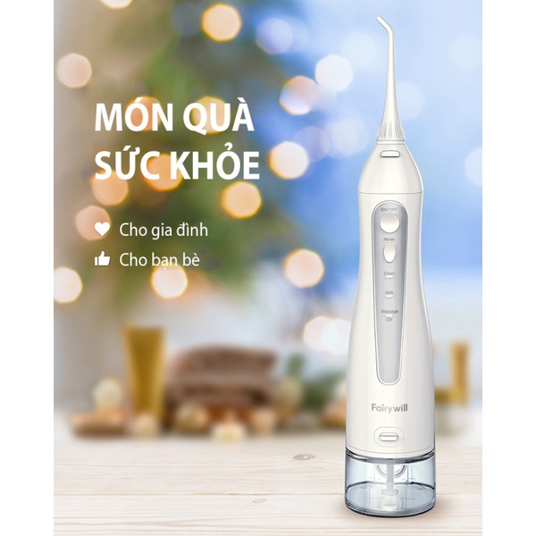 Máy tăm nước cầm tay FAIRYWILL FW-5020E Bản Màu Trắng Tặng 8 đầu thay thế Sạc bằng USB Hàng chính hãng có bảo hành