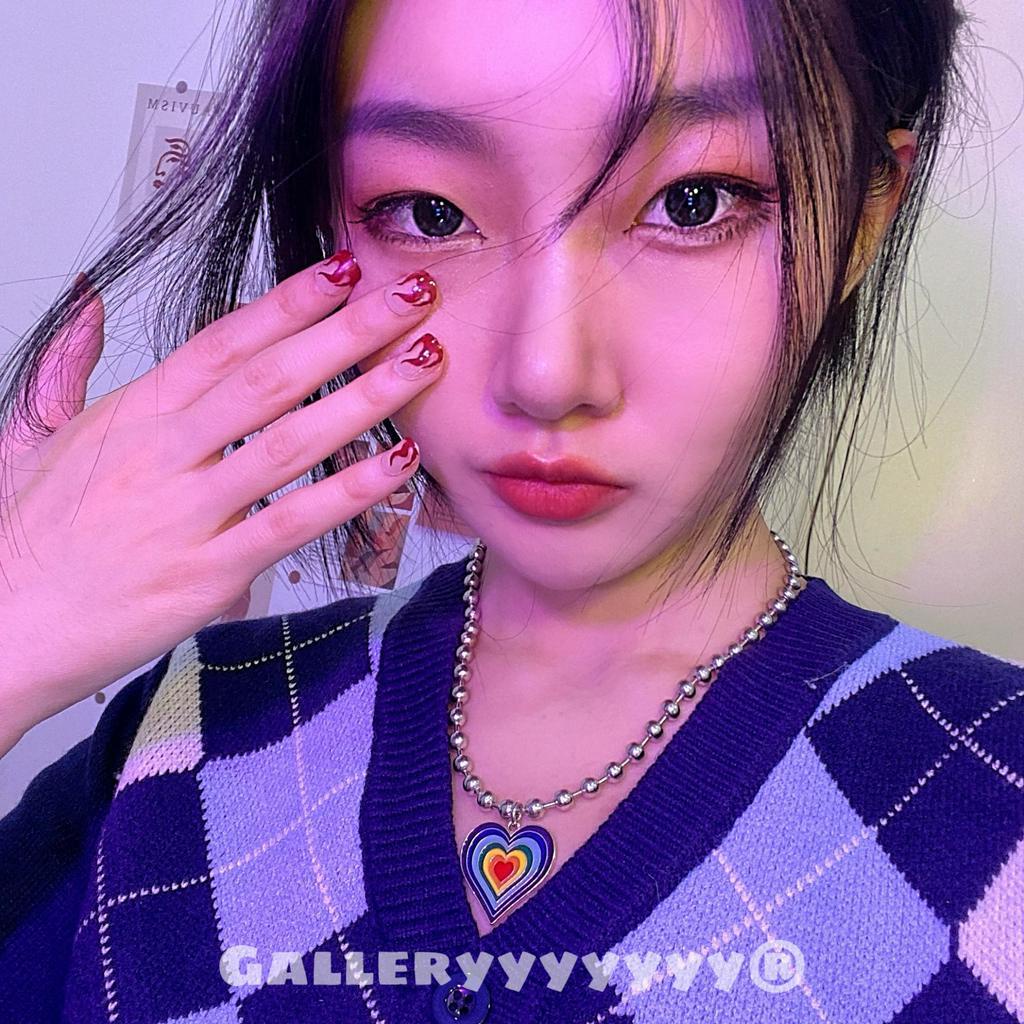 vòng cổ Mặt Hình Trái Tim Màu Cầu Vồng Phong Cách Hip Hop