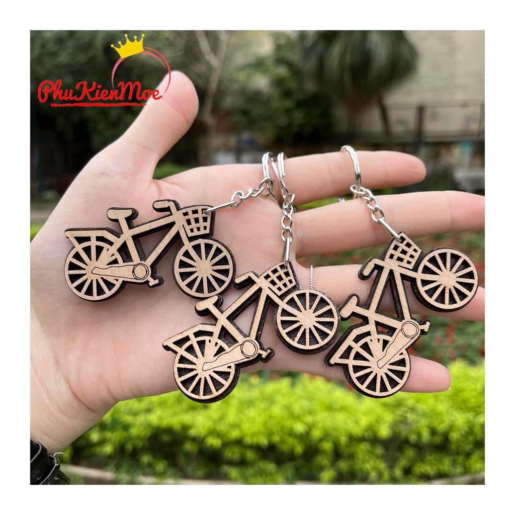 Móc khóa hình xe đạp mini làm bằng gỗ cao cấp handmade