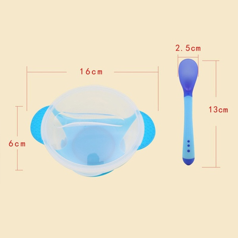 Tô Đựng Thức Ăn Cho Bé Kèm Nắp Đậy Và Muỗng Cảm Biến Nhiệt Không Chứa BPA