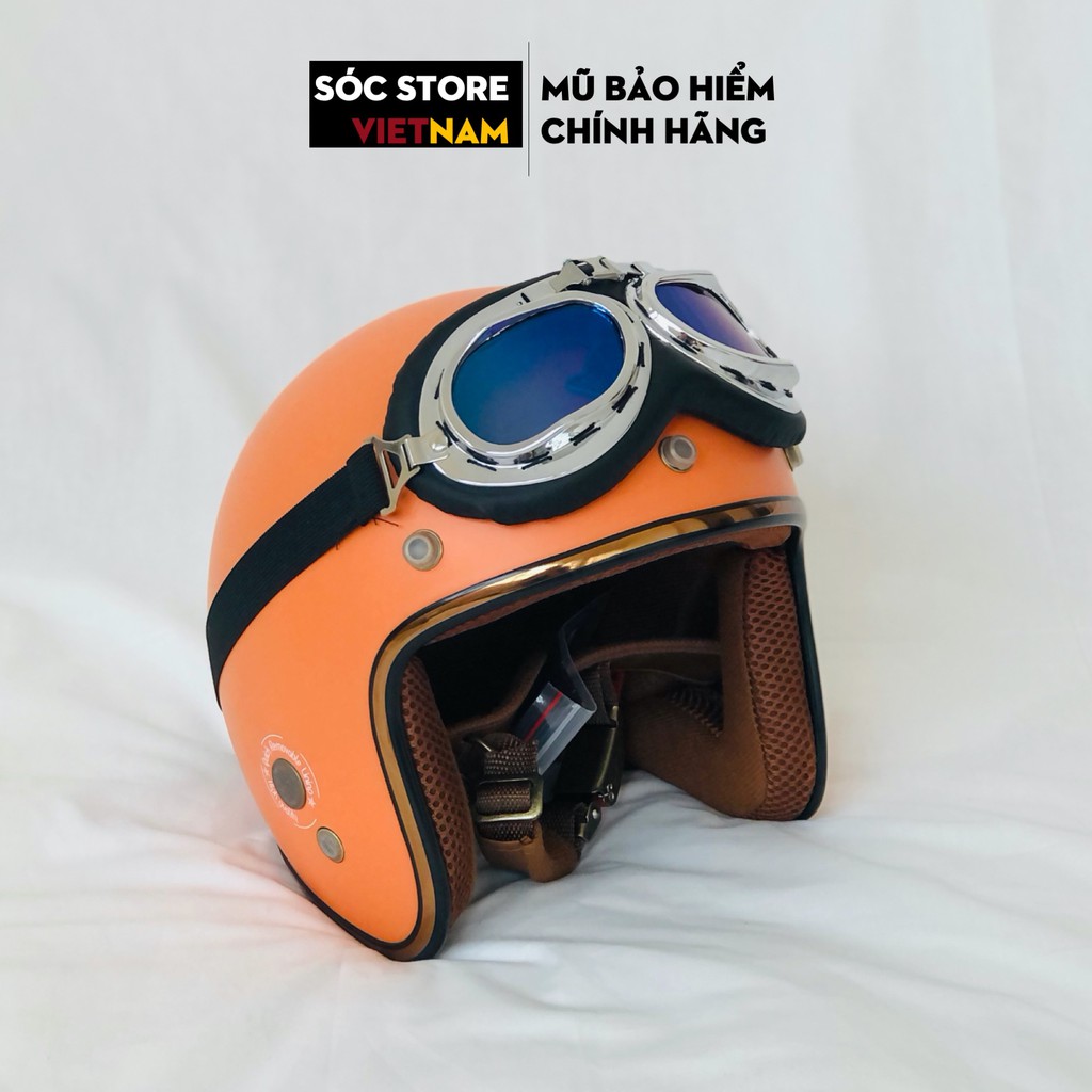 Mũ bảo hiểm 3 phần 4 chính hãng Napoli màu cam, nón bảo hiểm 3 phần 4 nam nữ Sóc Store freesize