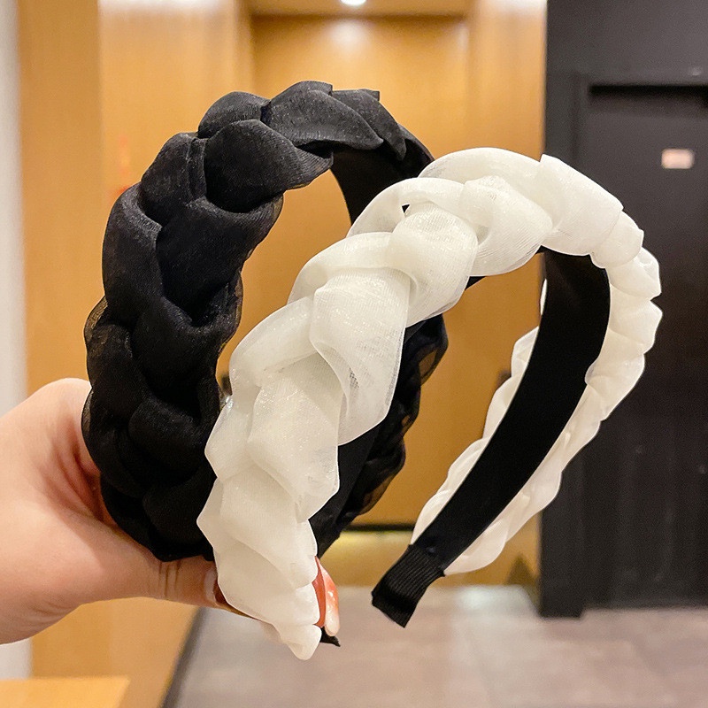 Băng Đô Vải Organza Cao Cấp / Băng Đô Bện Sợi Satin Rộng / Thắt Bím Tóc Co Giãn Chống Trượt Phong Cách Hàn Quốc Cổ Điển Dành Cho Bạn Nữ