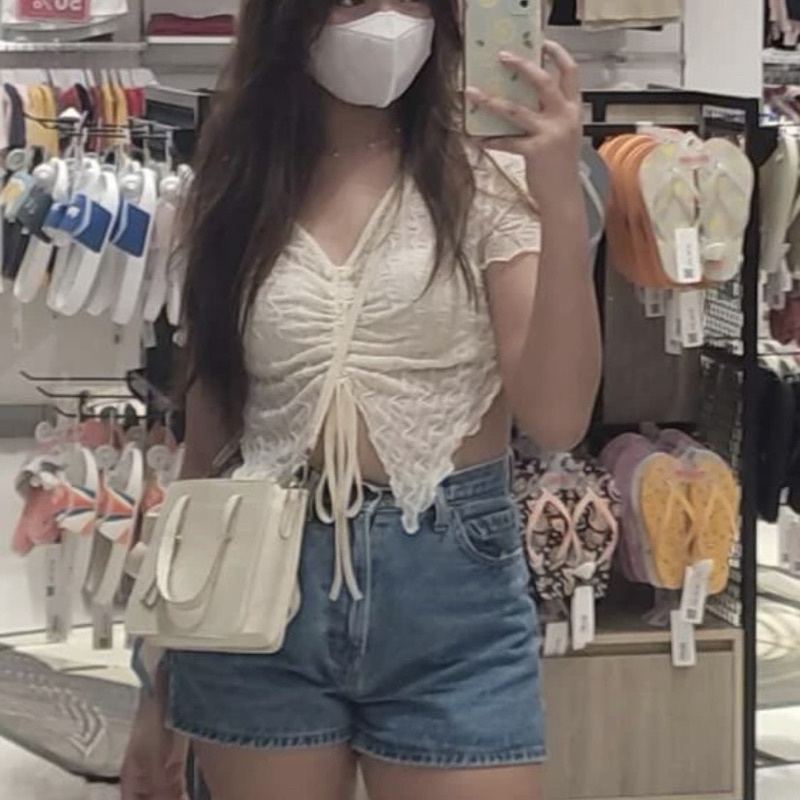 ÁO NỮ PHONG CÁCH Y2K CÓ DÂY KÉO TRƯỚC NGỰC CỔ CHỮ V TRENDY GIÁ RẺ CROPTOP ÔM