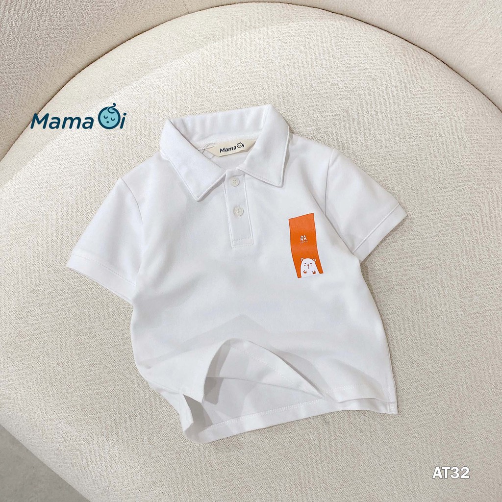 AT32 Áo thun bé trai Áo polo có cổ màu trắng in hình gấu vải da cá mềm mịn cho bé 0-3 tuổi của Mama Ơi-Thời trang cho bé