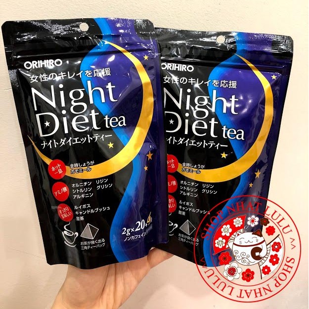 Trà túi lọc giảm cân đêm Nhật night diet orihiro 20 gói (xanh/hồng collagen)