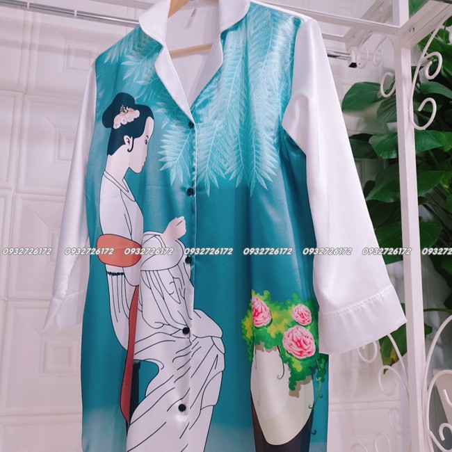Đầm váy ngủ sơ mi chất lụa mịn cao cấp hình cô gái