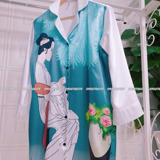 Đầm váy ngủ sơ mi chất lụa mịn cao cấp hình cô gái