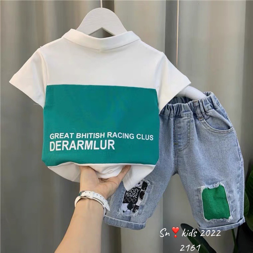 Quần áo cộc tay bé trai, set bộ áo polo cá sấu họa tiết 771 kèm quần ngố bò cho bé trai