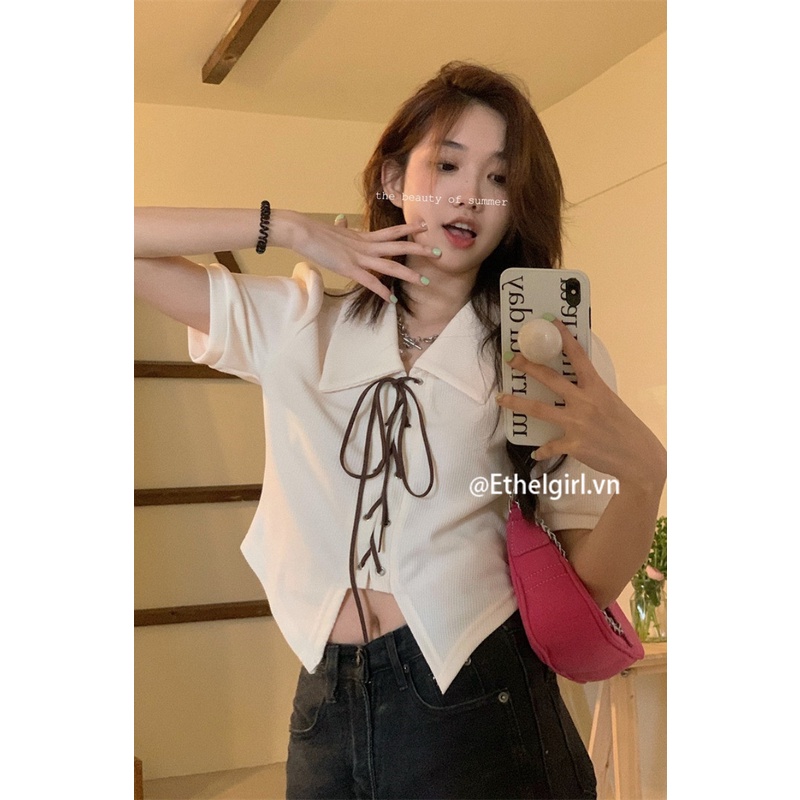 Áo Sơ Mi Tay Ngắn Dáng Ôm Thiết Kế Độc Đáo Thời Trang Quyến Rũ Cho Nữ