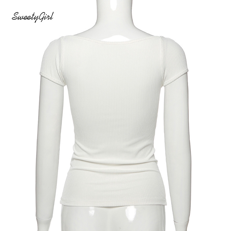 Áo Thun Tay Ngắn Cổ Vuông Thiết Kế Đơn Giản Thời Trang Mới Cho Nữ