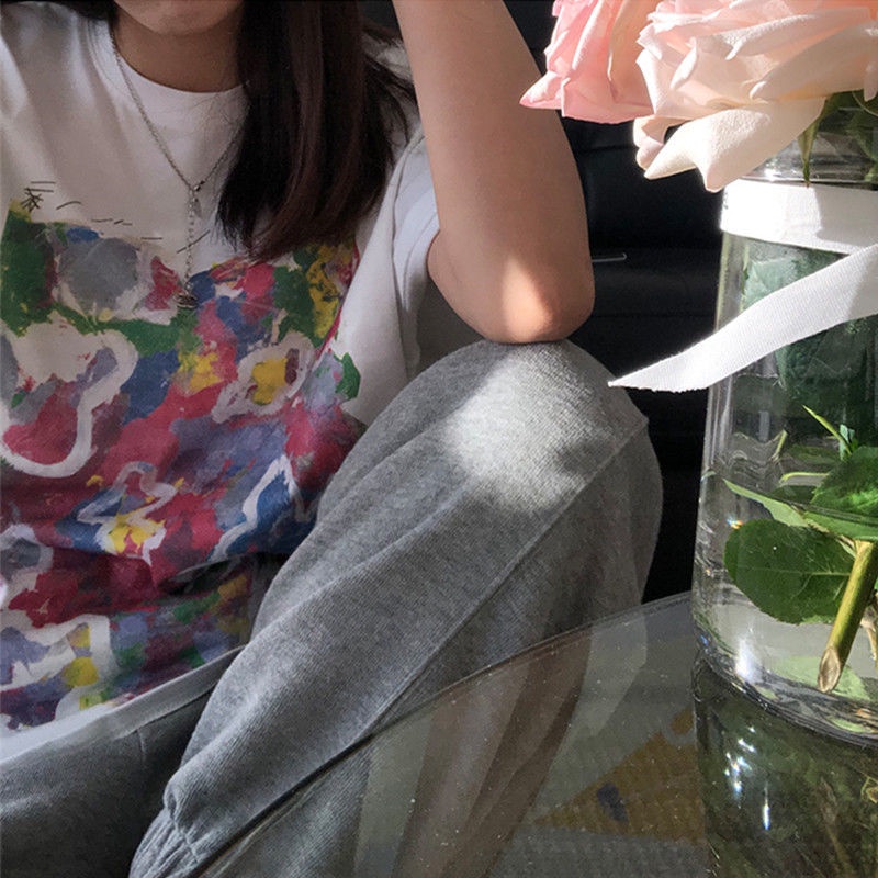 Áo thun nữ ngắn tay in hình phong cách Hàn Quốc