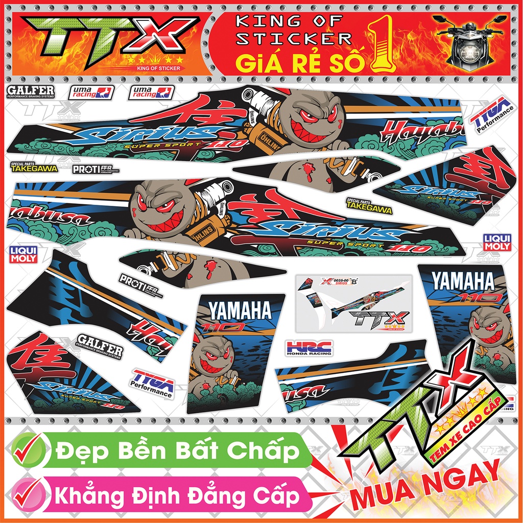 Tem Xe Sirius 110 Xanh Đen Thỏ Hayabusa - Tem Sirius Đen Xanh Siêu Đẹp - Mẫu Team Sirius Xanh Đen