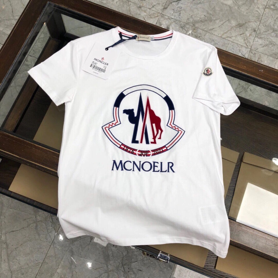 Áo Thun 100% Cotton Tay Ngắn Cổ Tròn In Chữ LOGO Moncler Thời Trang Cho Nam Giới