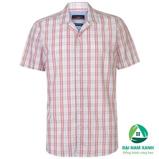 Áo sơ mi nam ngắn tay Pierre Cardin Reverse Check (màu White/Red) - Hàng size châu Âu