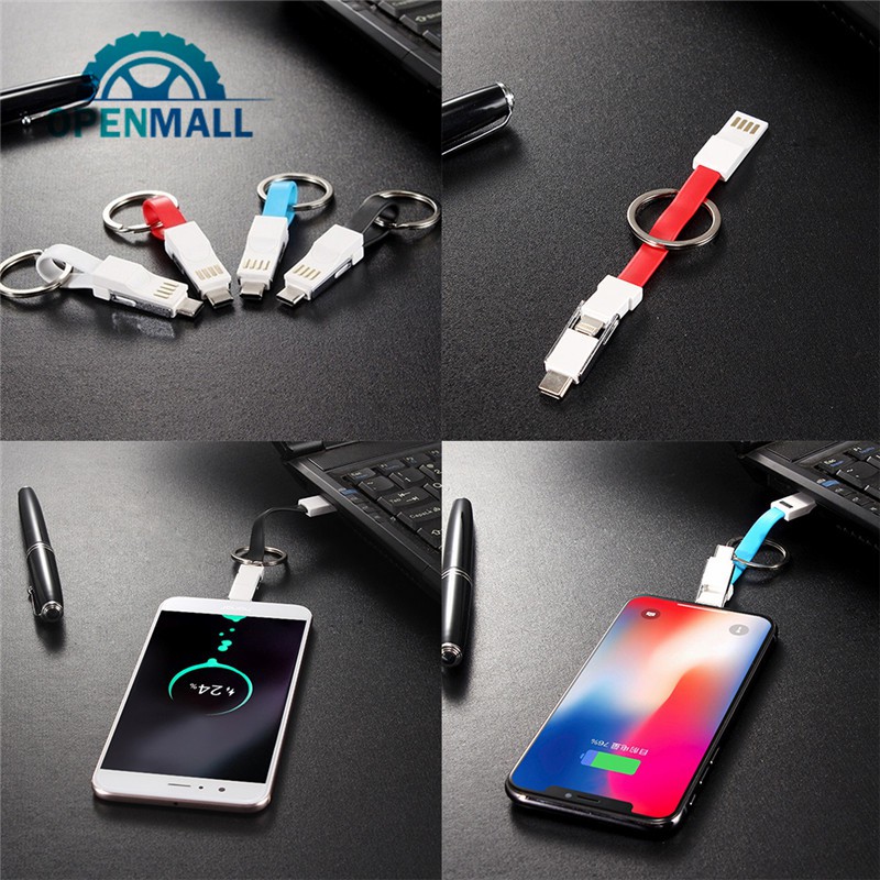 Cáp sạc/truyền dữ liệu đầu cắm/Micro USB/Type-C 3 trong 1 kèm vòng khóa tiện lợi cho ĐT