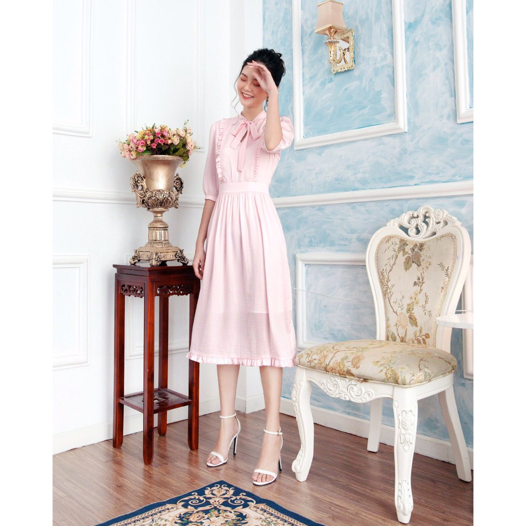 Đầm Lụa Thiết Kế Nơ Cổ