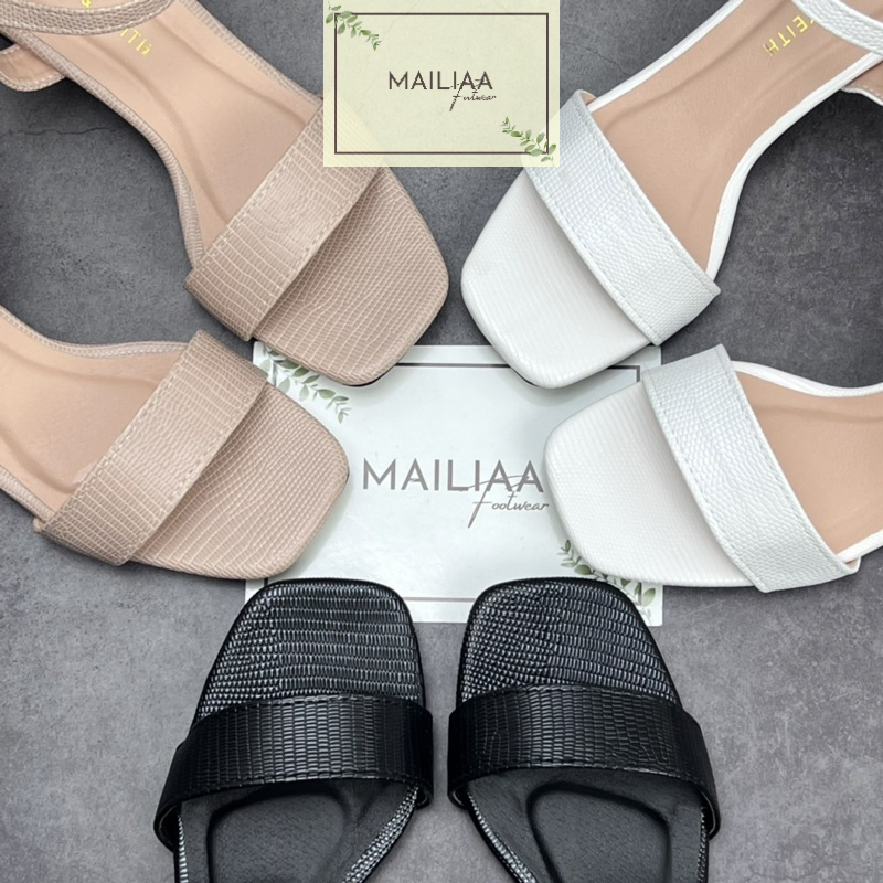Sandal nữ cao gót, giày cao gót nữ, sandal nữ gót vuông 3 phân MAILIAA  mã 002 quai ngang da rắn mềm dễ đi