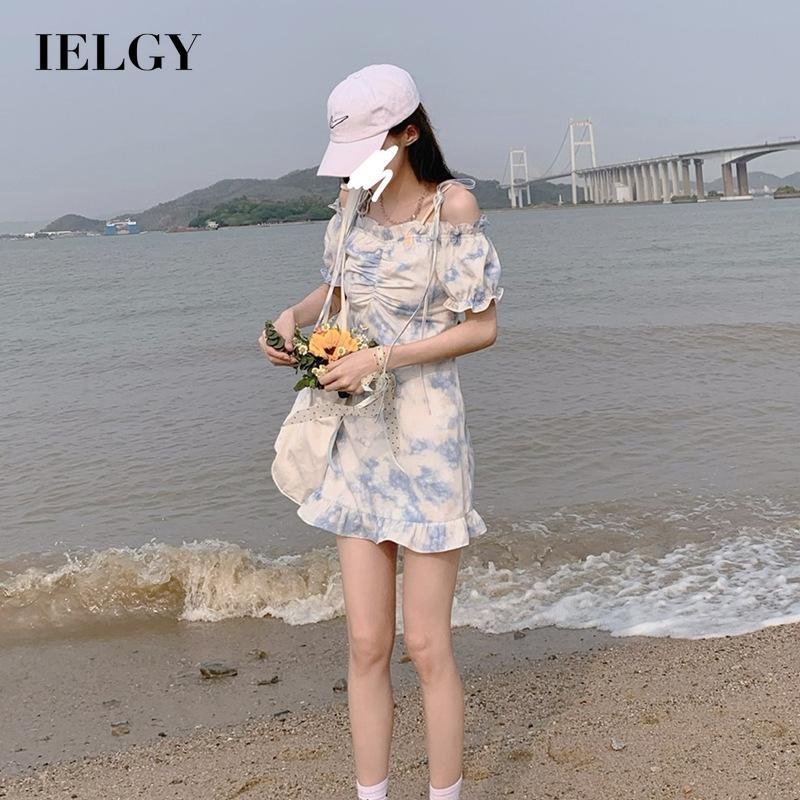 Đầm IELGY tay ngắn họa tiết hoa màu loang dáng ôm dành cho nữ