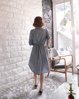Đầm caro tà tròn thắt eo (kèm hình thật)