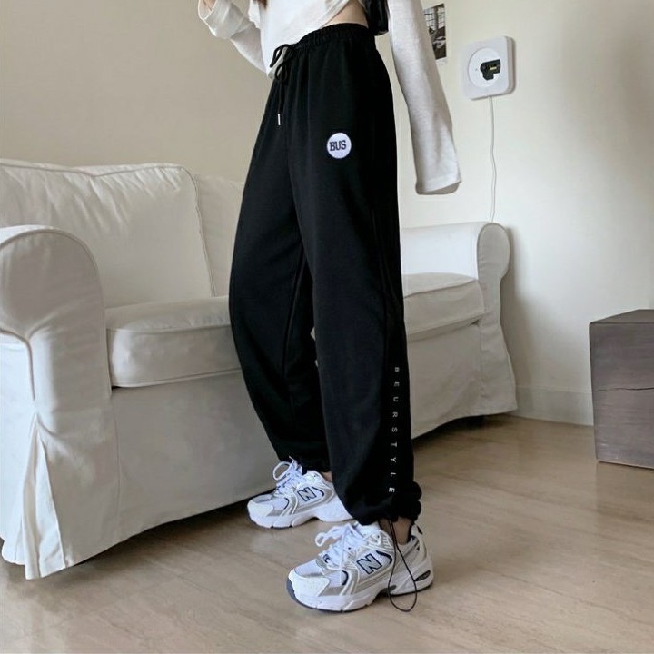 Quần jogger nữ ❤️Sale ❤️Quần thun nữ dáng Unisex form rộng thêu chữ BUS , dáng Ulzzang gấu dây rút