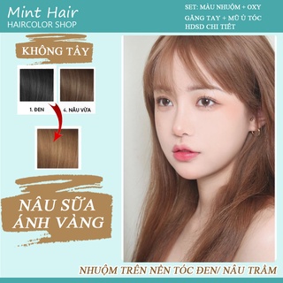 Kem Nhuộm Tóc Thảo Dược Nâu Sữa Ánh Vàng - Nhuộm Từ Nền Tóc Đen - Tặng Oxy