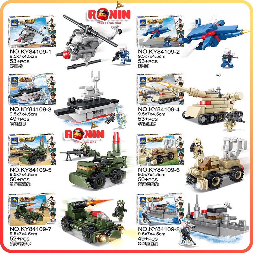 Bộ Đồ Chơi Lắp Ráp Lego Xe Quân Sự Mô Hình Xe Tăng / Trực Thăng / Tàu Ngầm / Xe Bọc Thép 8in1