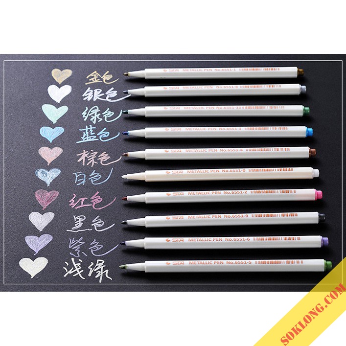 Bút brush nét 1mm viết Calligraphy, bút Sta Metallic Pen 6551 nhiều màu